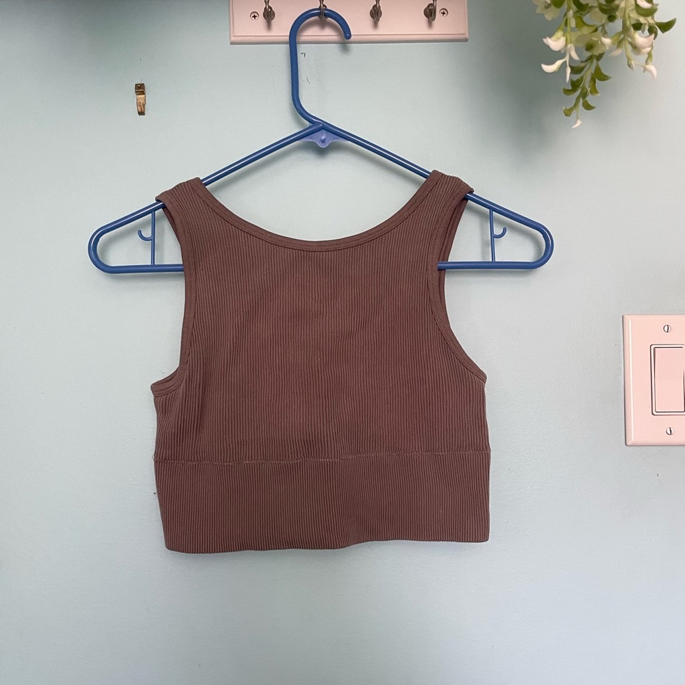 Mono B Brown/Mauve Fitted Crop Tank Top
